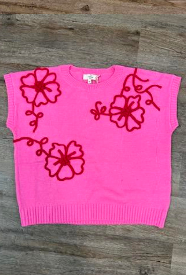 Manzy - Short flower sweater - Pink