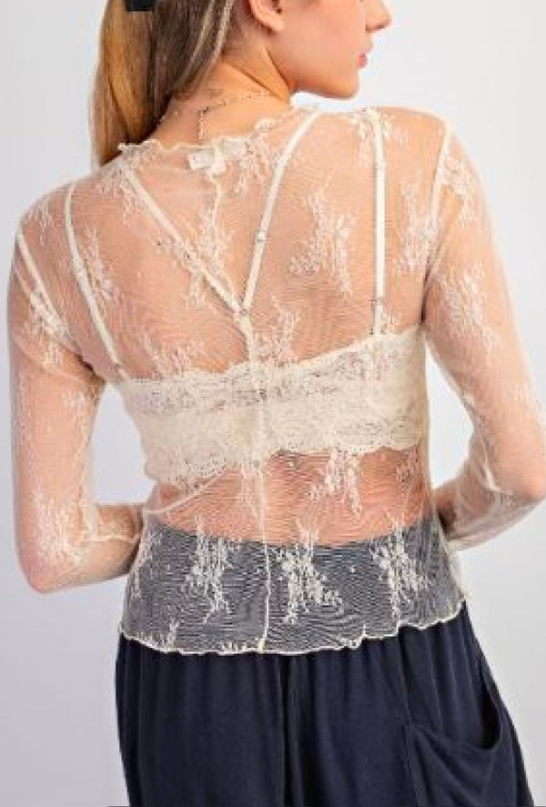 Kenleigh - All over sheer lace fitted silhouette top - Ivory