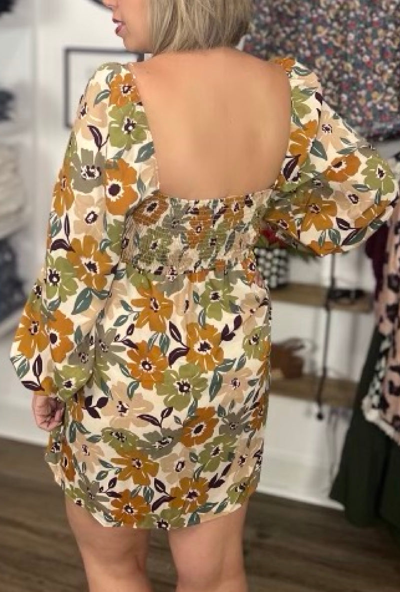 Bailey Zia - Fall floral sweetheart long sleeve dress