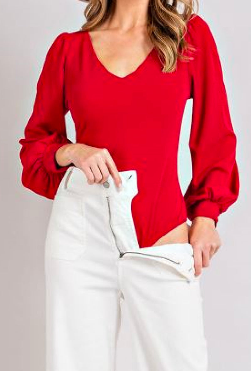 Auburn - Bodysuit with deep v-neckline and long sleeves - Merlot