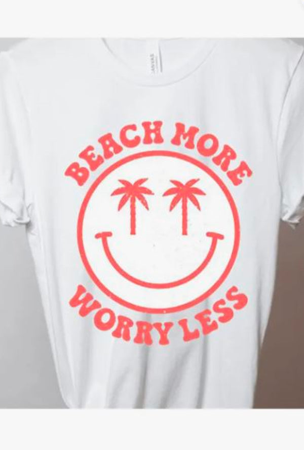 Bethann - Beach More Worry Less smiley graphic t-shirt - White