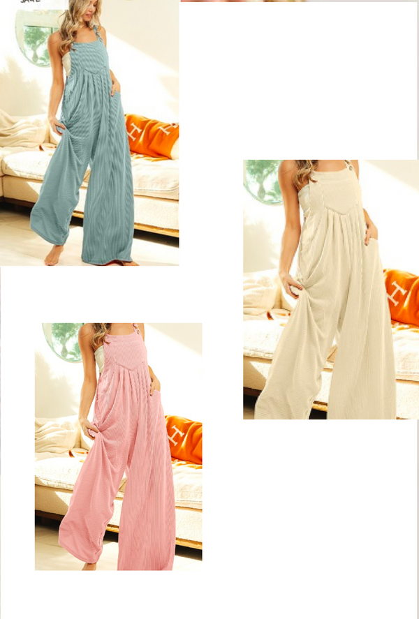 Bibi Rae - Rib textured wide leg overalls