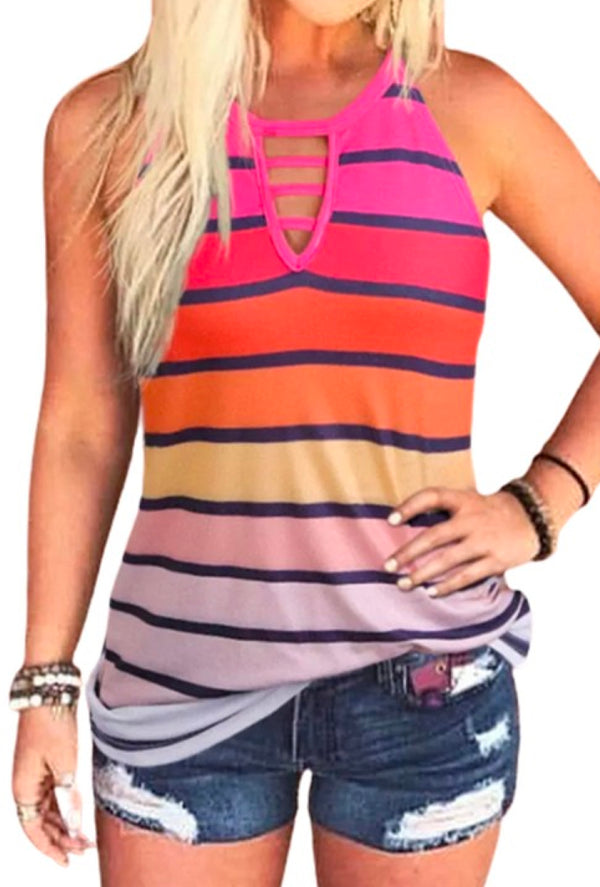 Brielle - Multicolor striped hollow out camisole