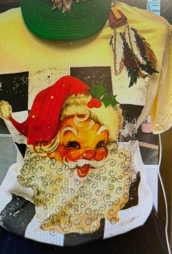 Checkers - Softstyle Santa tee with 99 hand set crystals - Cream