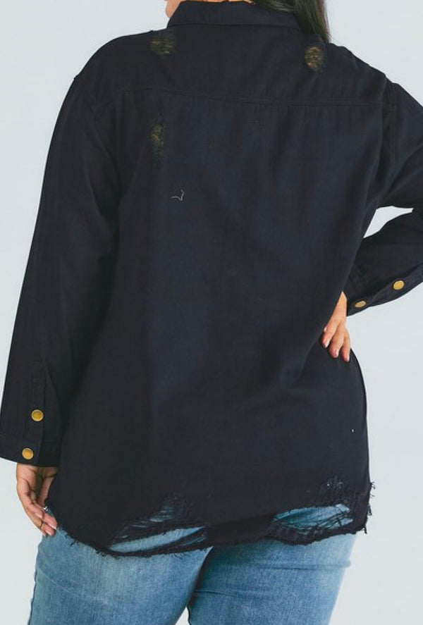 Dani - Solid button down long sleeve shirt - Black