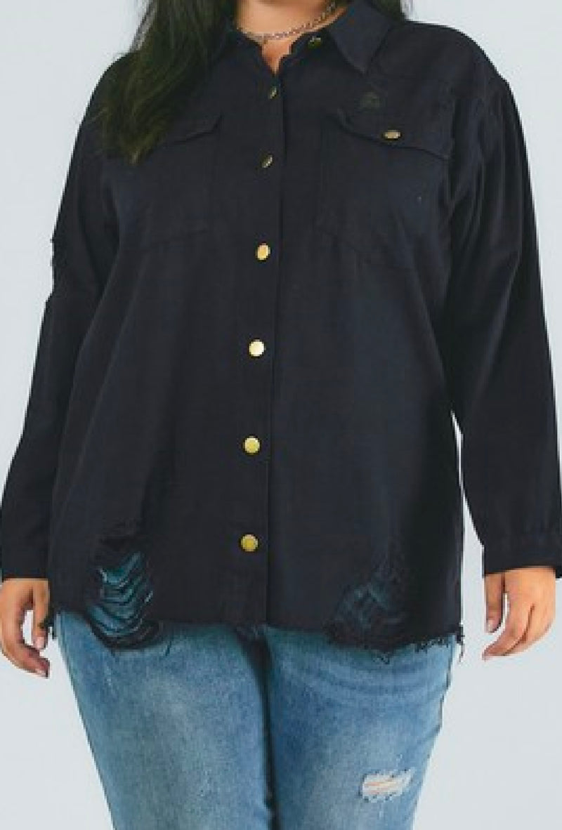 Dani - Solid button down long sleeve shirt - Black