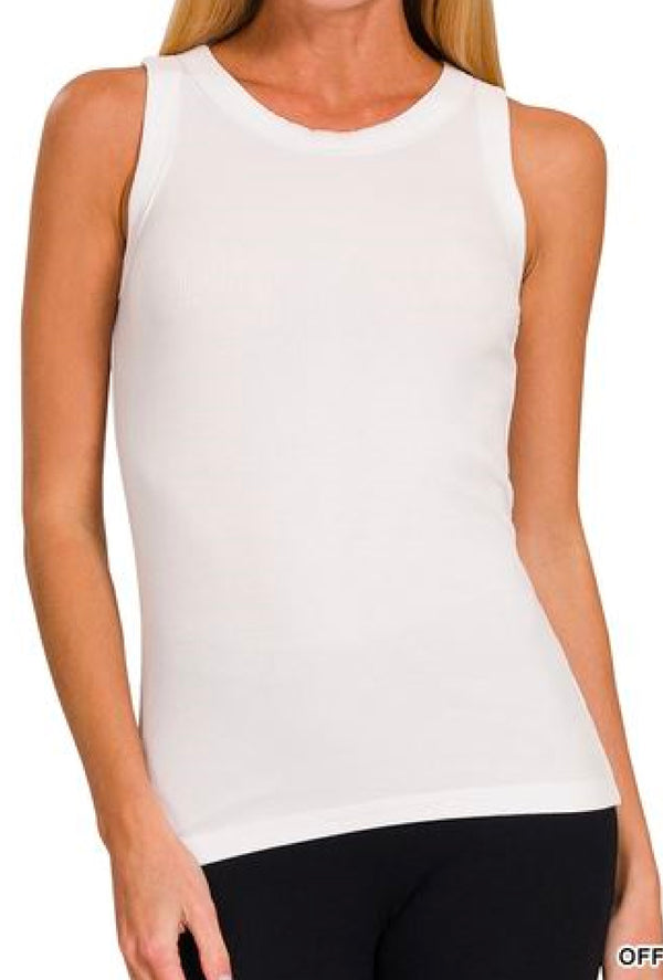 Daun - Ribbed round neck tank top - Off White