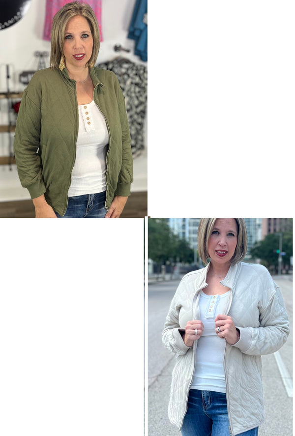Inez - Long sleeve high neck jacket with front zipper closure