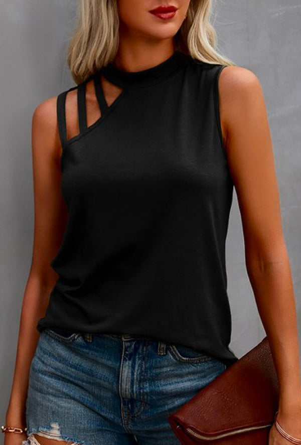 Lucee - Mock neck cutout sleeveless top