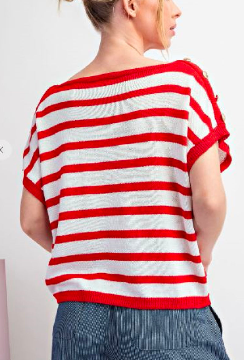 Maliyah - Striped top with buttoned shoulders - Tomato