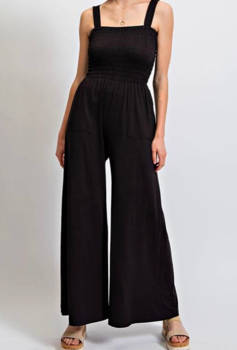 Masey Rae - Butter soft smocking jumpsuit, wide pants sleeveless