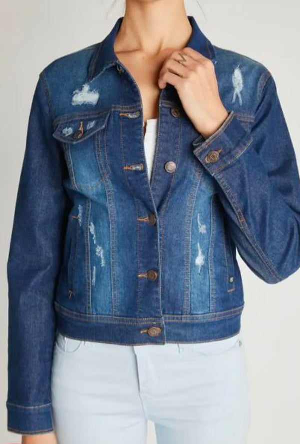 Monica - Classic destructed denim jacket - Dark