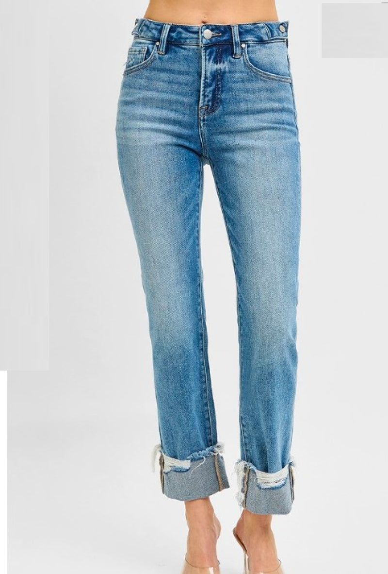 Ms Connor - Tummy control high rise crop straight cuffed jeans - Medium