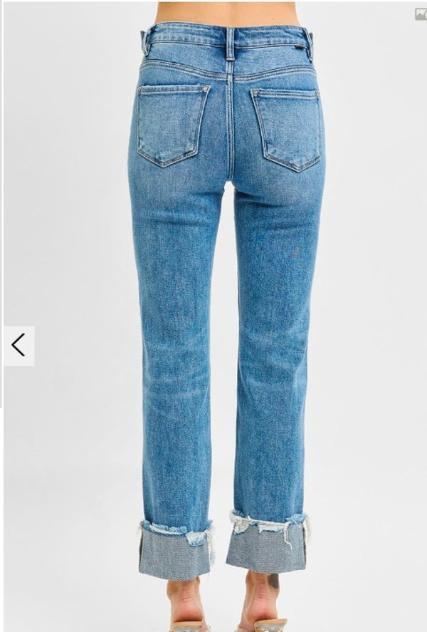 Ms Connor - Tummy control high rise crop straight cuffed jeans - Medium