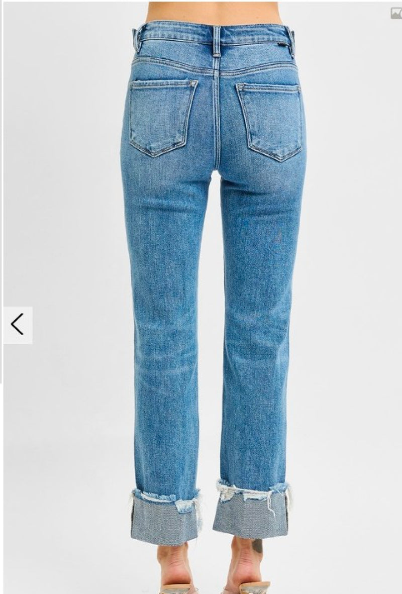 Ms Connor - Tummy control high rise crop straight cuffed jeans - Medium