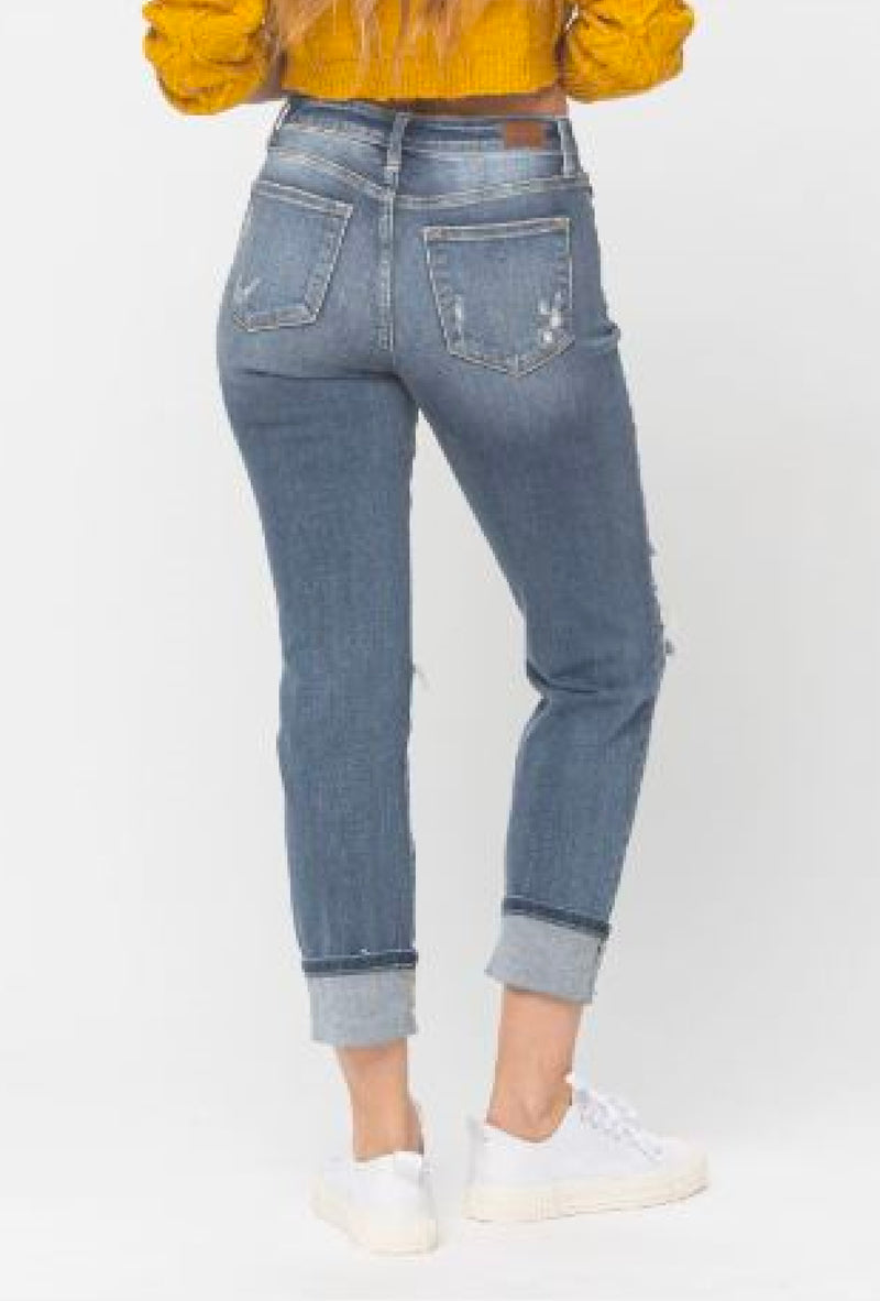 Ms Fletcher - Judy Blue Mid rise cuffed destroy boyfriend jean