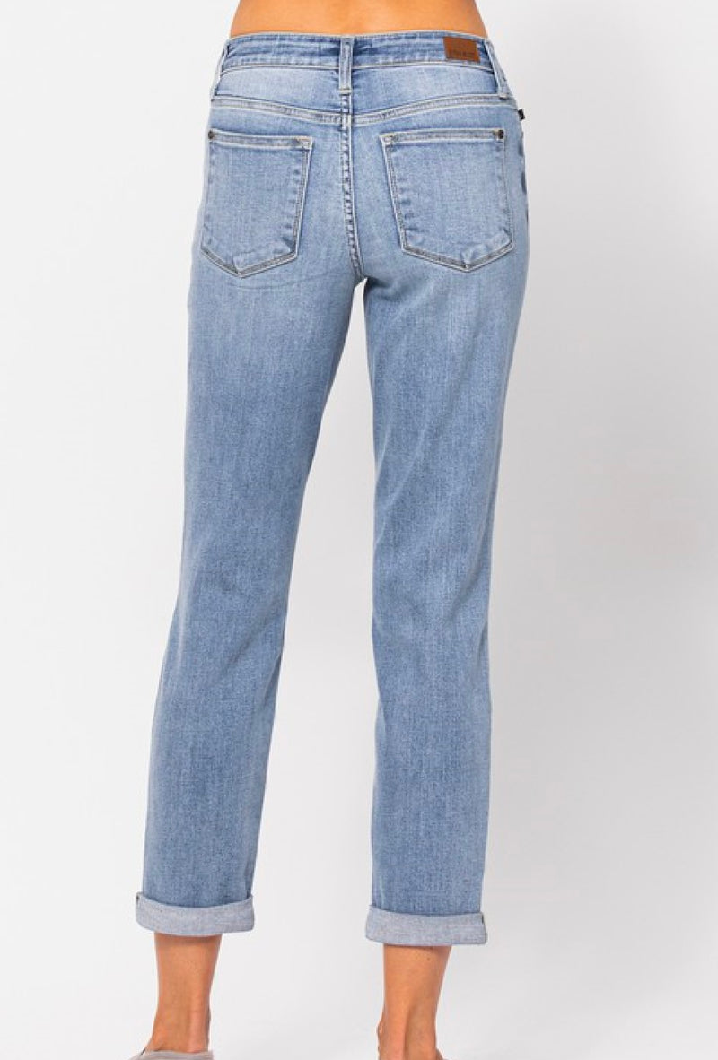 Ms Hardin -  Midrise bleach wash boyfriend jeans - Lt Blue