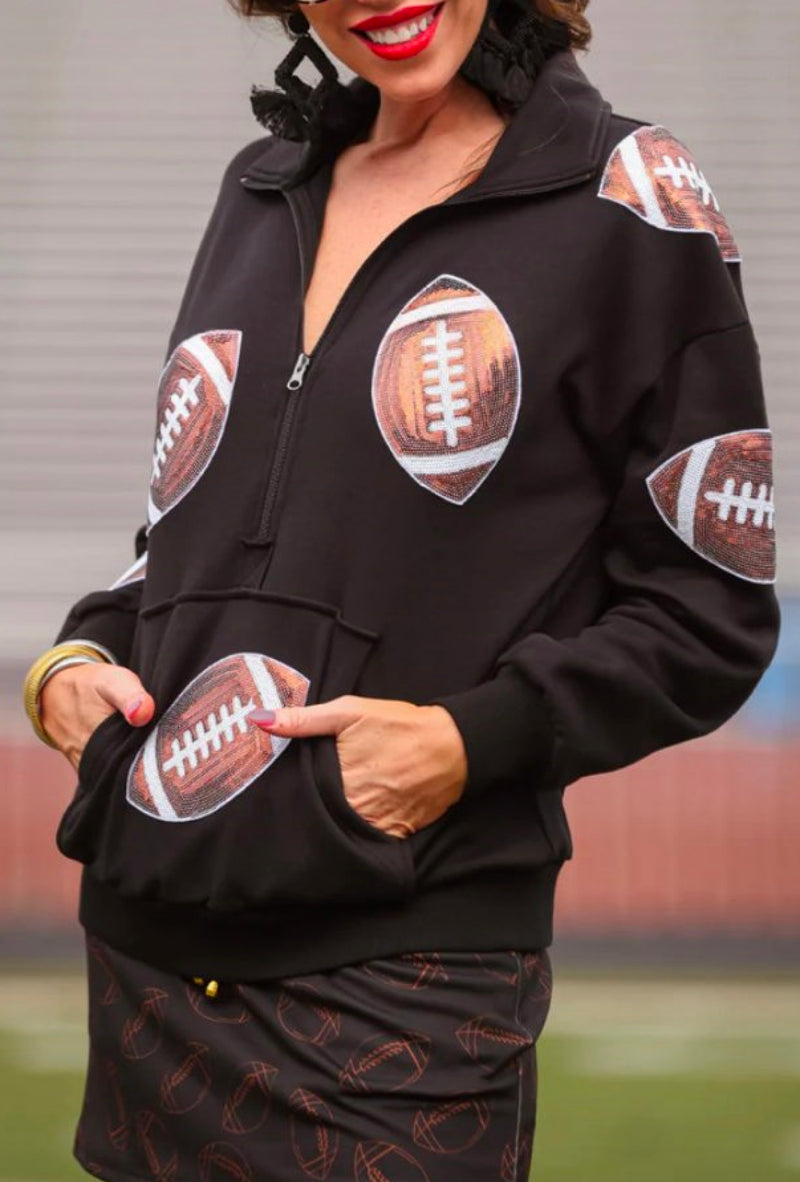 Peyton - Kickoff quarter zip sequins football pullover - Black