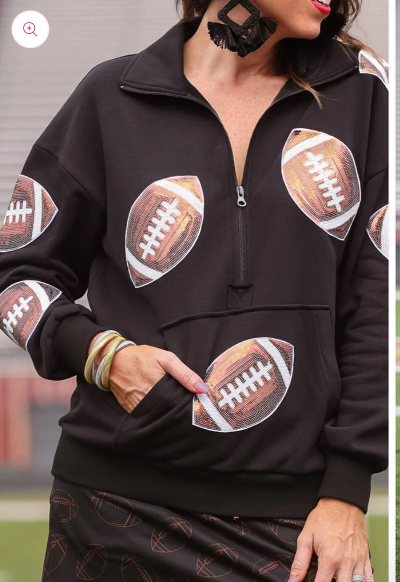 Peyton - Kickoff quarter zip sequins football pullover - Black