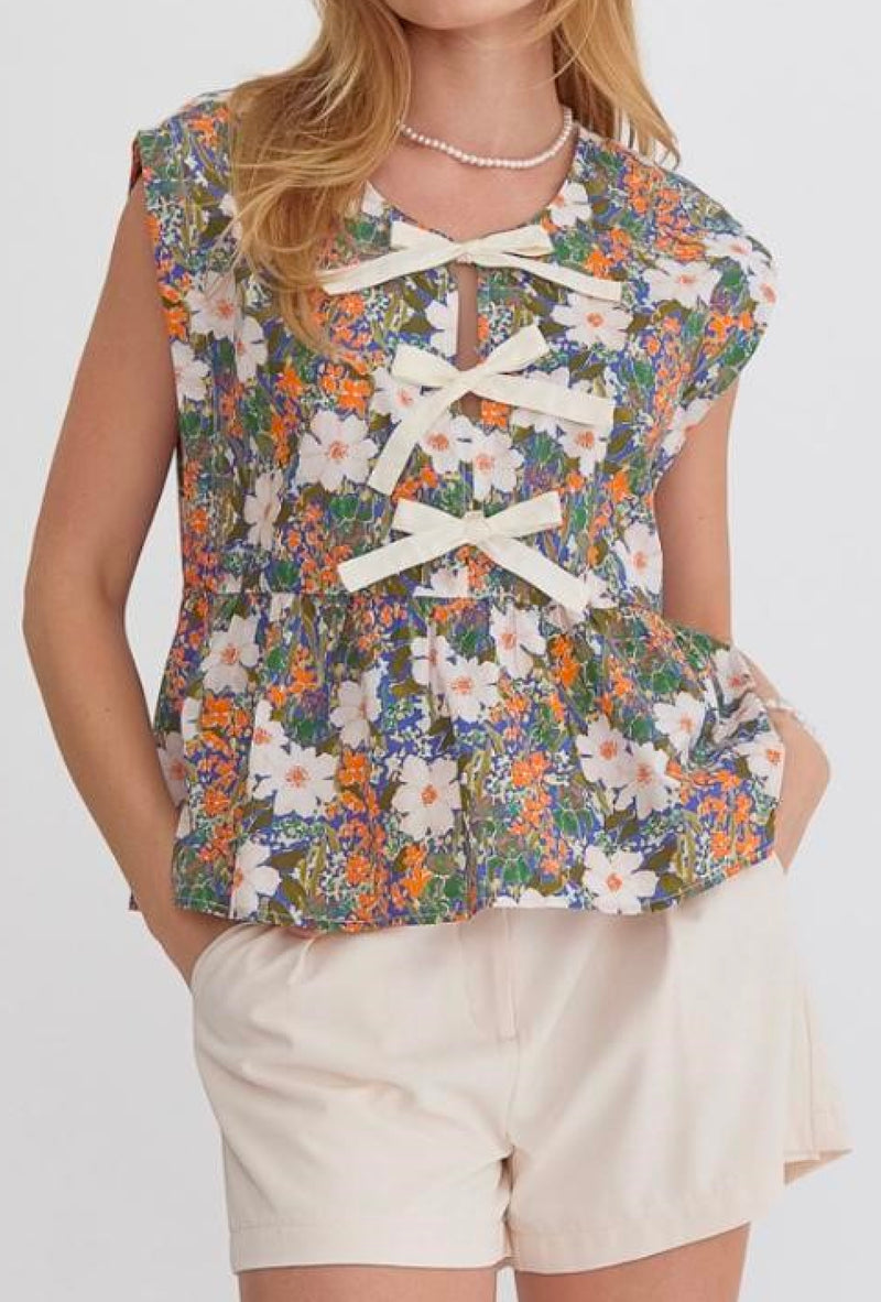 Pierre - Floral top with 3 bows