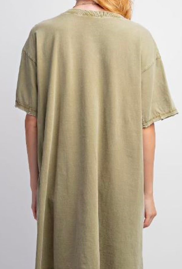 Sahara Moon - Peace patch mineral washed cotton jersey tunic dress - Faded Olive