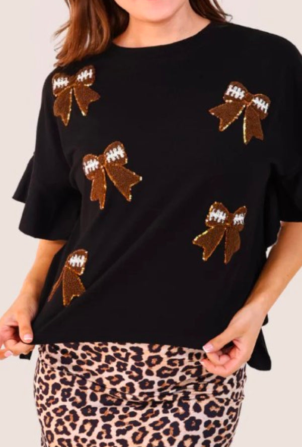 Watts - Sideline sparkle ruffle top - Black