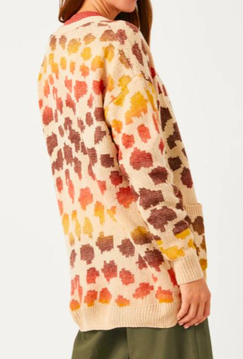 Jadah - Multi color leopard open sweater cardigan - Rust Mix