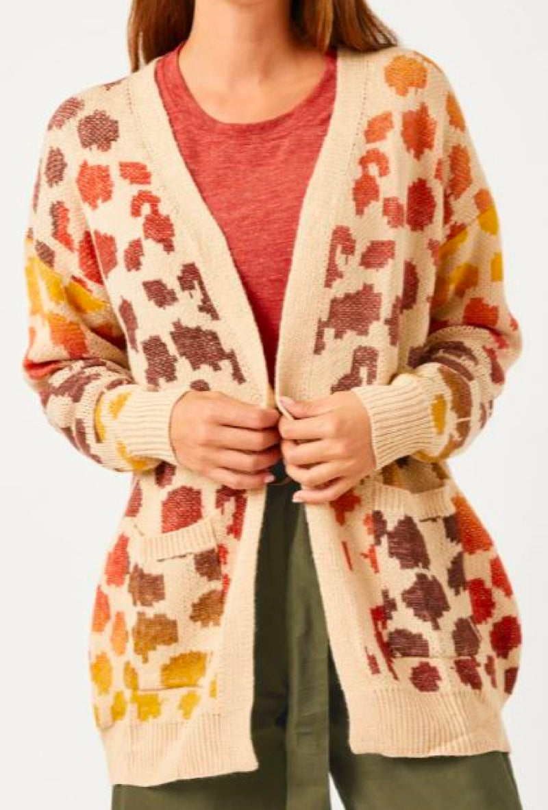 Jadah - Multi color leopard open sweater cardigan - Rust Mix