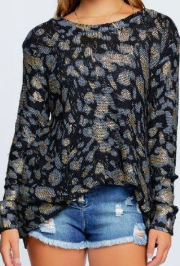 Noe - Wild leopard animal print asymmetrical hem cozy knit pullover sweater -