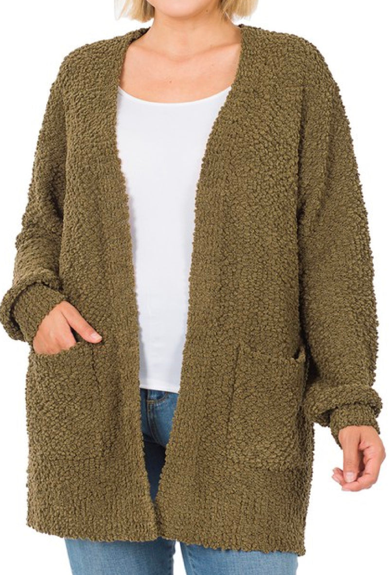 Baylee  -  Long sleeve popcorn sweater cardigan with pockets