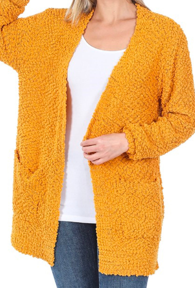 Baylee  -  Long sleeve popcorn sweater cardigan with pockets