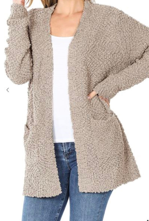 Baylee  -  Long sleeve popcorn sweater cardigan with pockets