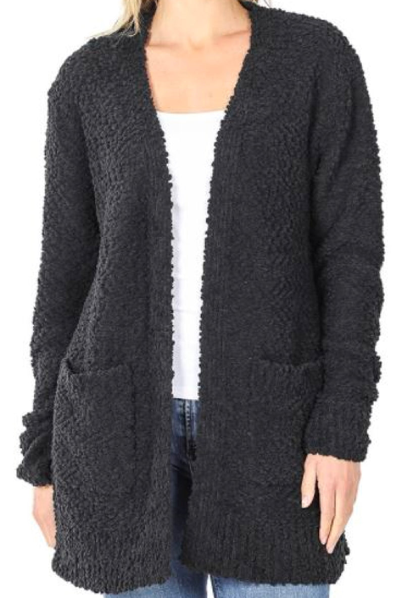 Baylee  -  Long sleeve popcorn sweater cardigan with pockets