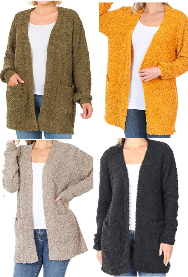 Baylee  -  Long sleeve popcorn sweater cardigan with pockets