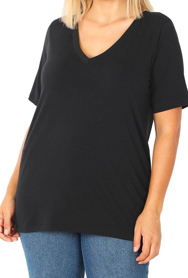 Bella - Short sleeve V-neck tee, relaxed fit, soft & comfortable