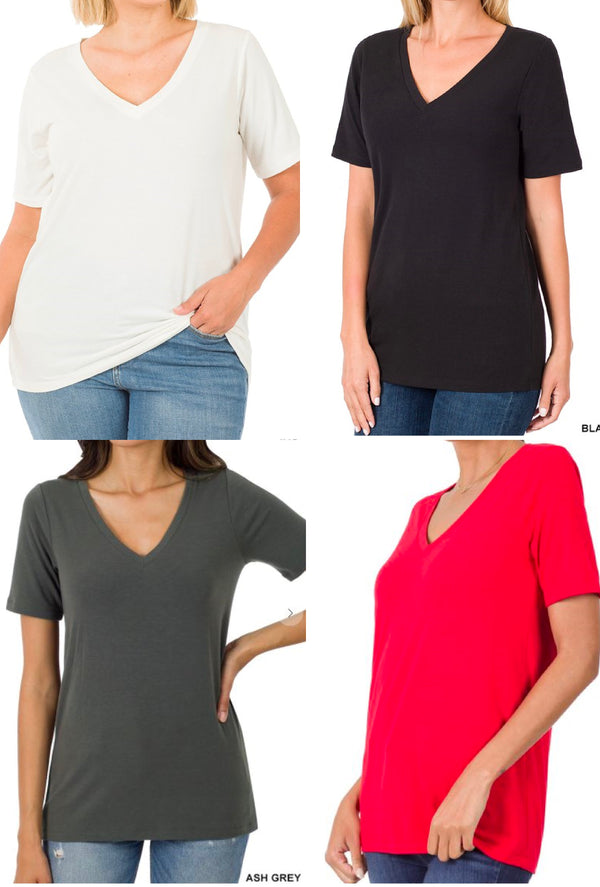 Bella - Short sleeve V-neck tee, relaxed fit, soft & comfortable