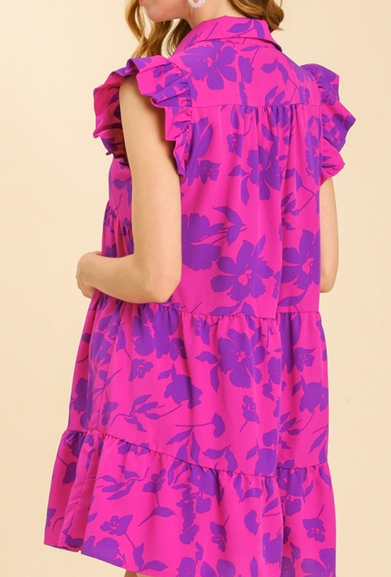 Haddie Mae - Umgee Floral print collar tiered dress no lining