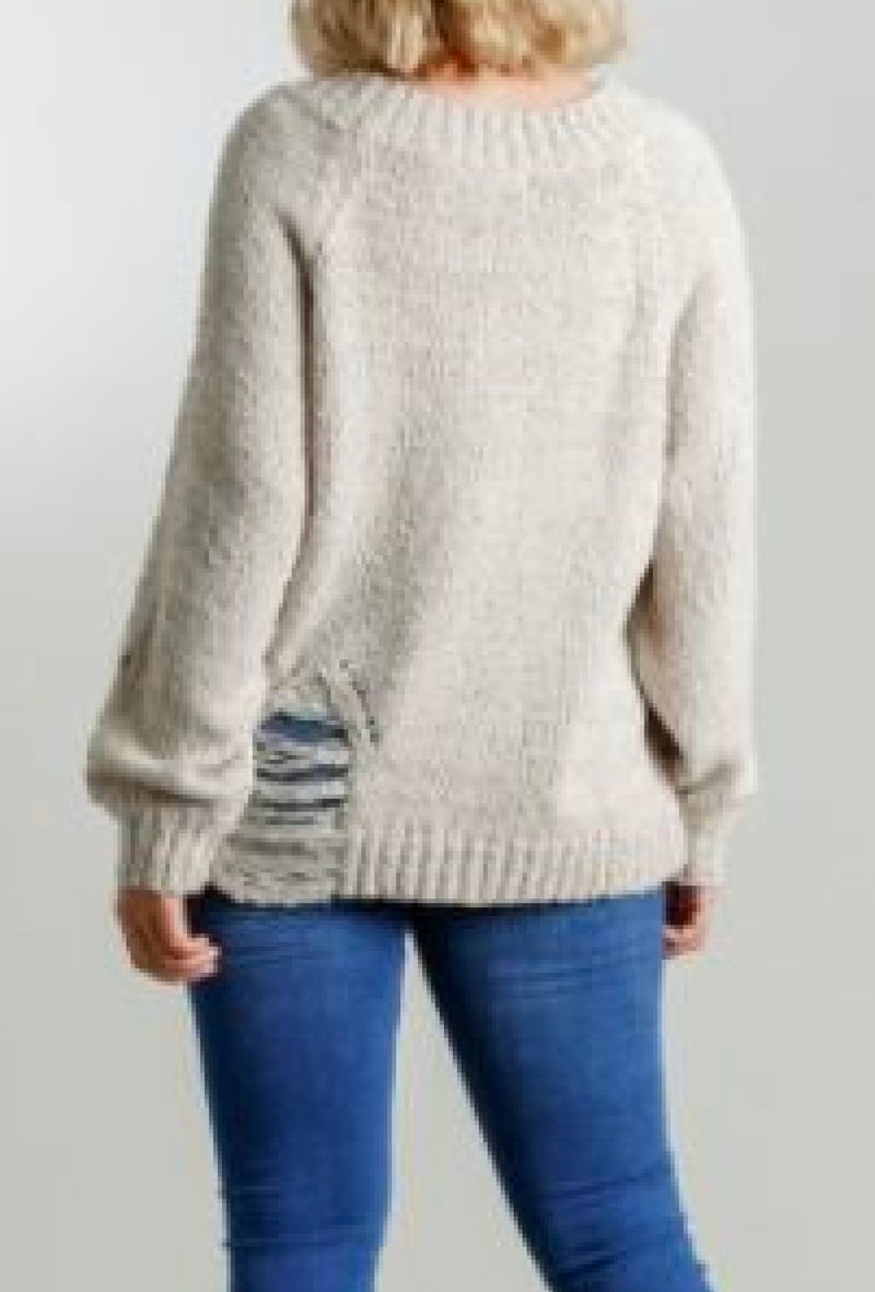 Jean - Umgee Distressed detail round neck pullover sweater - Stone