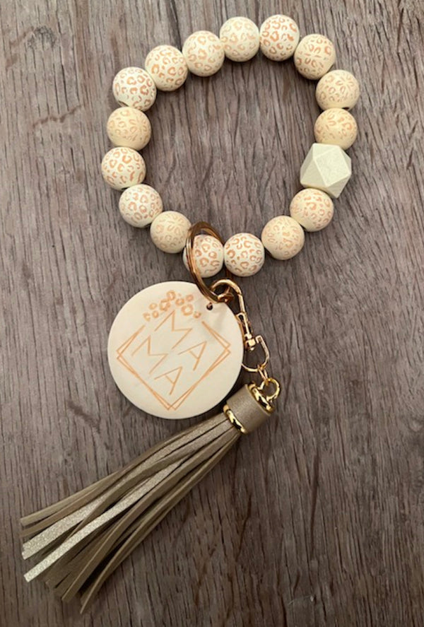 Keychain - Wristlet beads with engraved disc