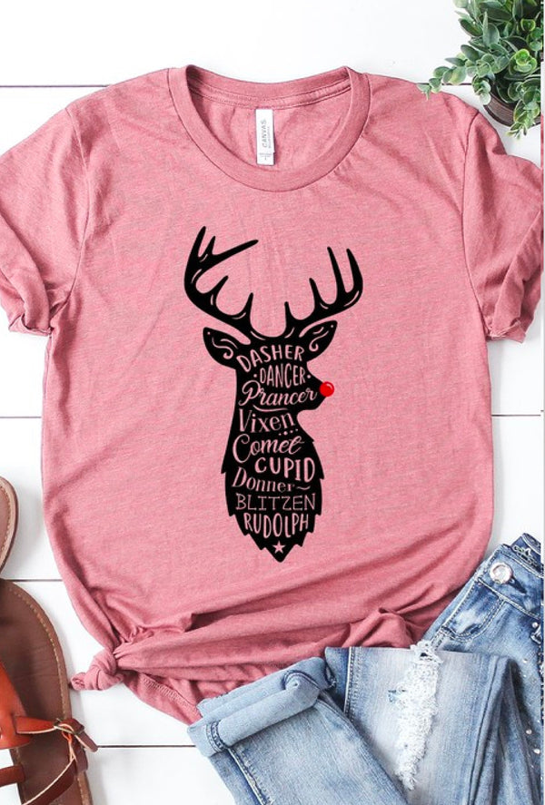Prancer - Reindeer names silhouette Christmas graphic tee - Heather Mauve