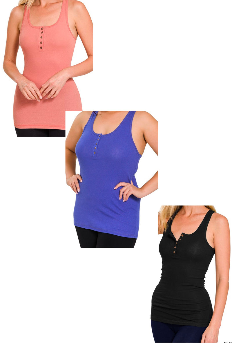 Leah - Ribbed button closure tank top