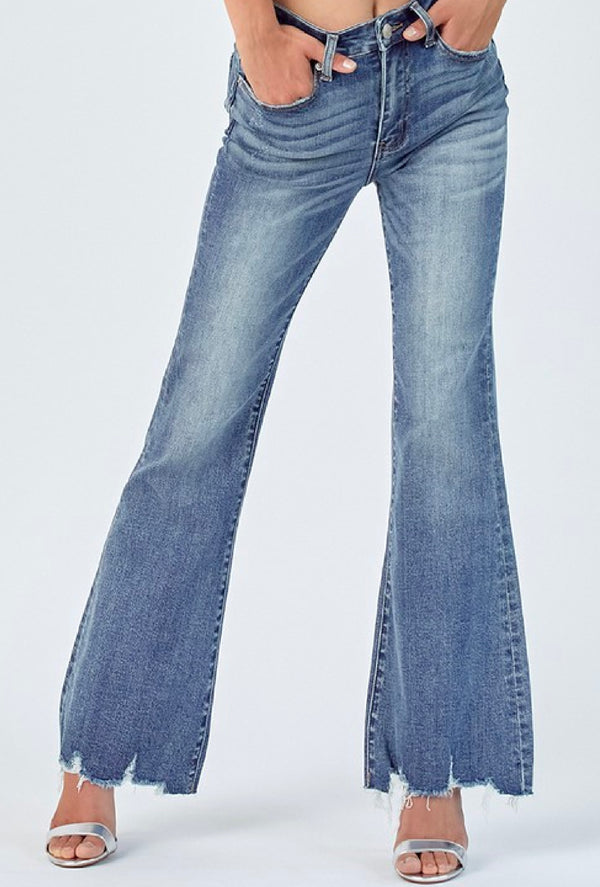 Ms Perry - Risen Jeans Mid rise raw hem flare jeans - Light Wash