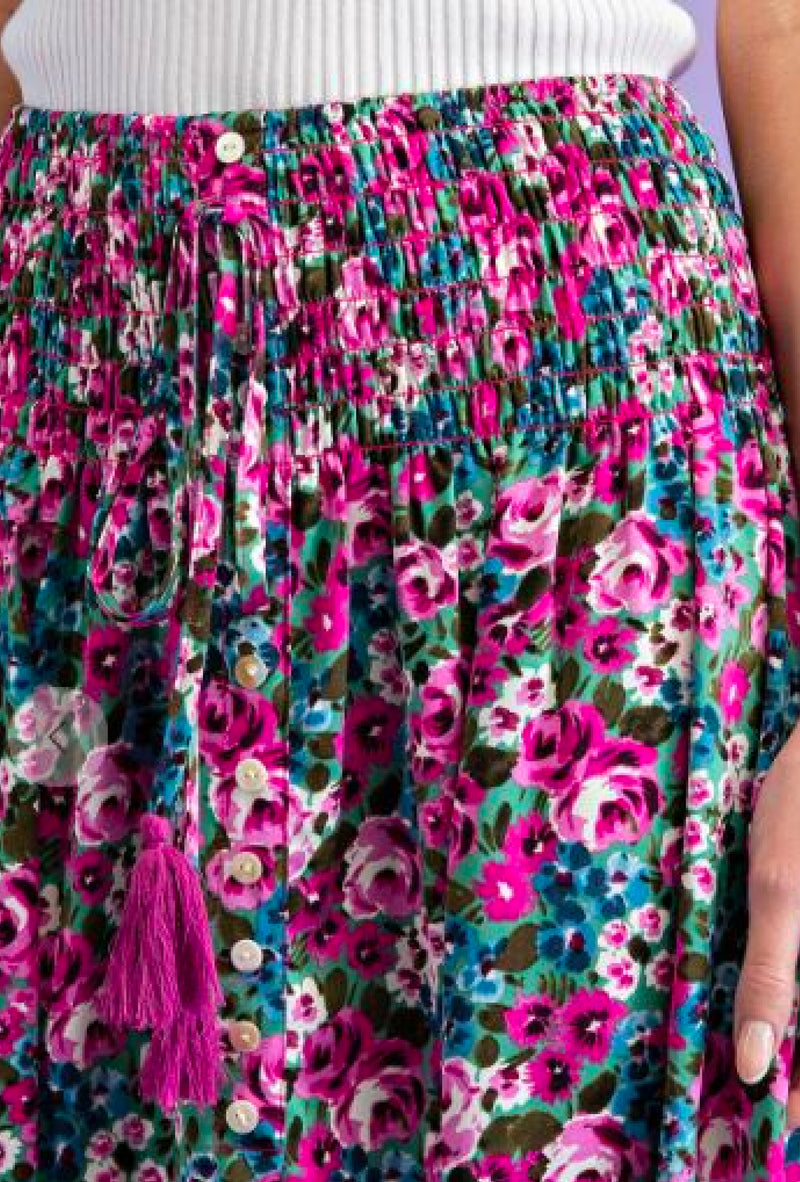 Rubie - Button front floral print maxi skirt - Fuchsia