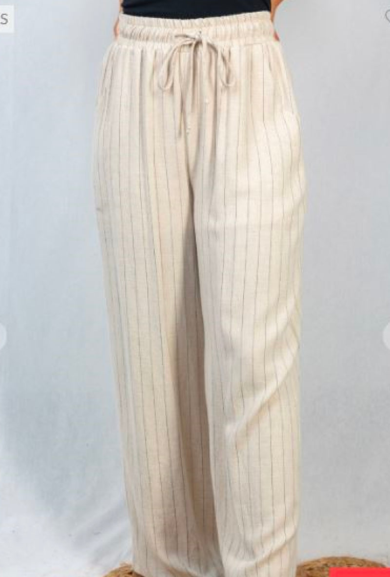 Ms Raya - High waisted striped knit pant - Oatmeal